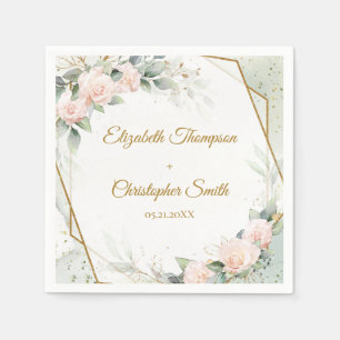 Guardanapo De Papel Boho blush floral e ouro e casamento de eucalipto
