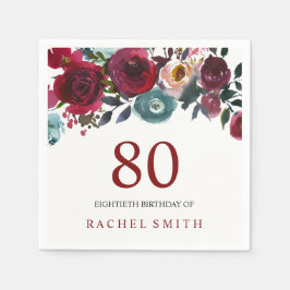 Guardanapo De Papel Boho Bordo Burgundy Red Flowers 80 Aniversário