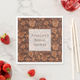 Guardanapo De Papel Boho Brown Faux Leather Floral Chá de panela