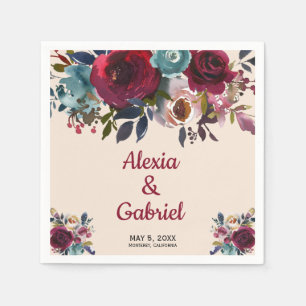 Guardanapo De Papel Boho Burgundy Marsala Red Marinho Casamento Floral