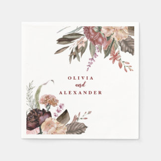 Guardanapo De Papel Boho Burgundy Rosas caem no casamento floral