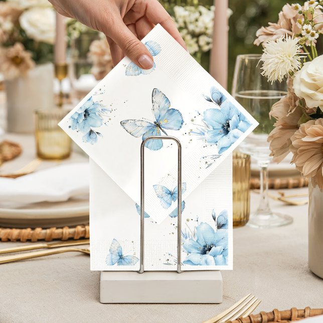 Guardanapo De Papel Boho Butterfly Wildflower Floral Blue Baby Shower (Criador carregado)