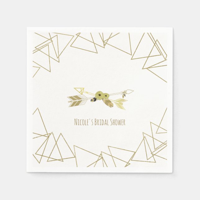 Guardanapo De Papel Boho Chic Arrows & Triângulos Geométricos Dourados (Frente)