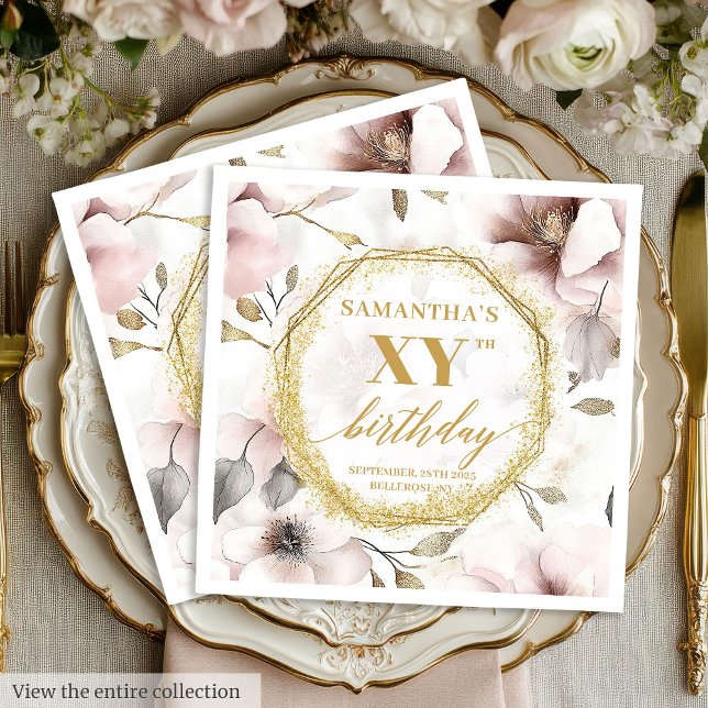 Guardanapo De Papel Boho Chic Dusty Rosa 80 Aniversário Napkins com Do (Boho Chic Dusty Pink 80 Birthday Napkins with Gold)