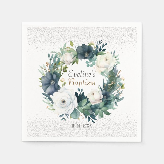 Guardanapo De Papel Boho Chic Floral Girls Baptism (Frente)