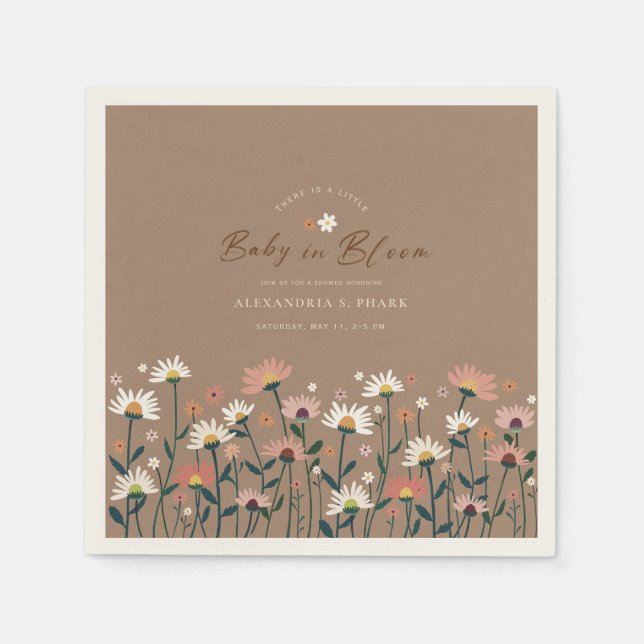 Guardanapo De Papel Boho Chic Modern Wildflower Baby in Bloom Chá (Frente)