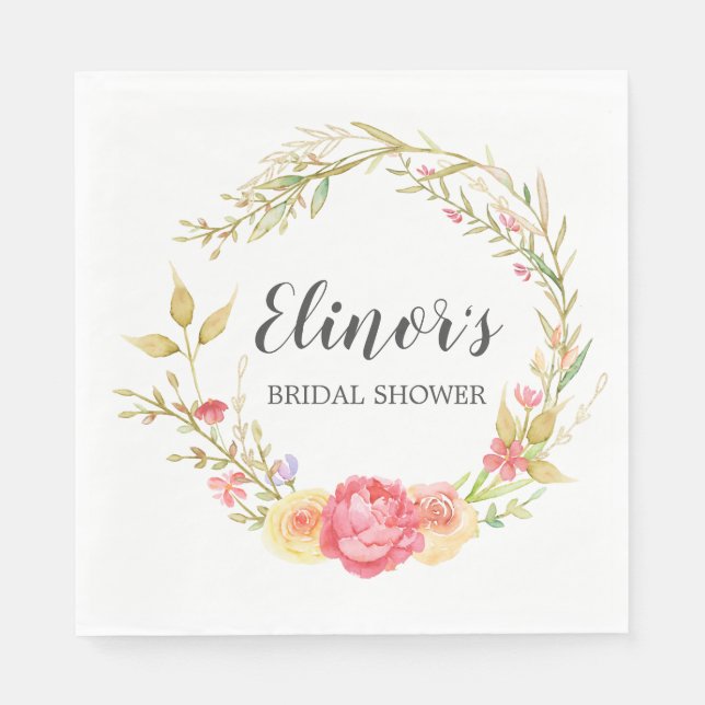 Guardanapo De Papel Boho Chic Outono Floral Coroa de Flores Chá de Noi (Frente)