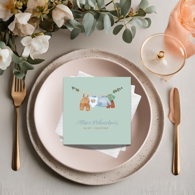 Guardanapo De Papel Boho clothesline boy pastel Livro verde Napkin (Criador carregado)