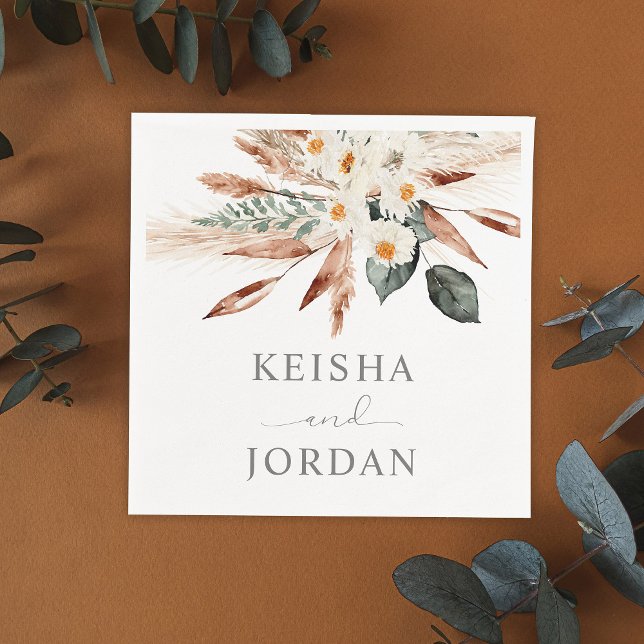 Guardanapo De Papel Boho Copper Pampas Grass Floral - Branco 2 Nápoles (Criador carregado)