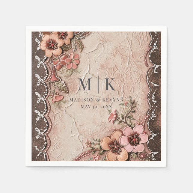 Guardanapo De Papel Boho Cowgirl Western Florals Casando Napkins (Frente)