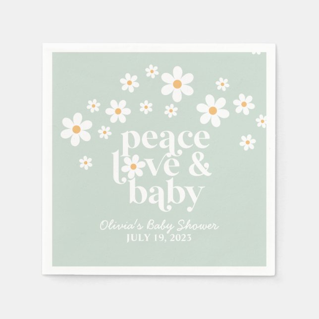 Guardanapo De Papel boho Daisy verde Paz Amor Chá de Bebê (Frente)