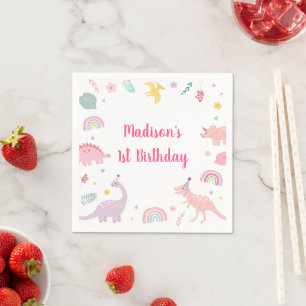 Guardanapo De Papel Boho Dinossaur Rosa Aniversário