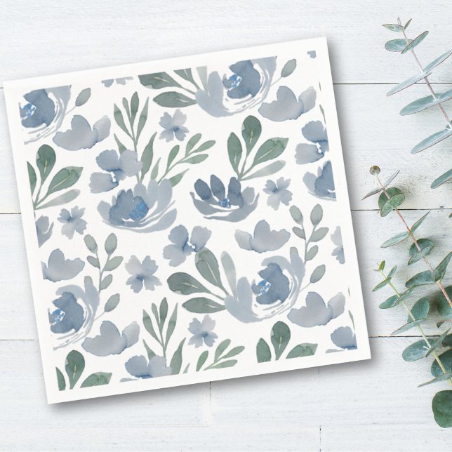 Guardanapo De Papel Boho Dusty Blue Floral Pattern Casamento (Criador carregado)