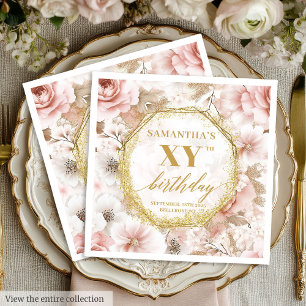 Guardanapo De Papel Boho Dusty Rosa 80 Aniversário Nápoles com Florais