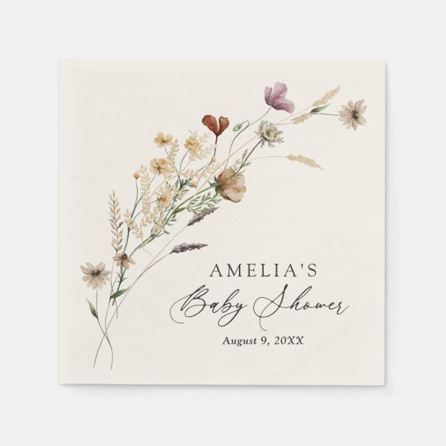 Guardanapo De Papel Boho Fall Chá de fraldas de flor selvagem (Frente)