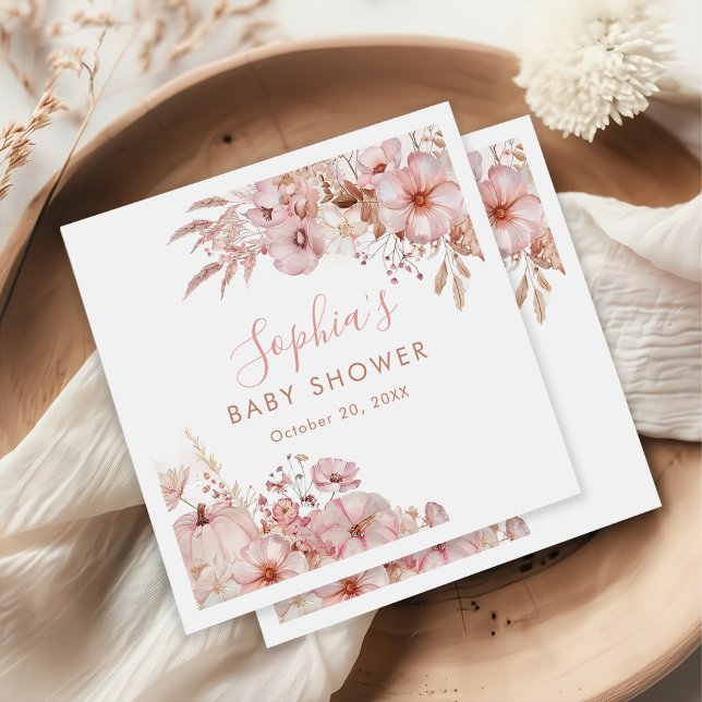 Guardanapo De Papel Boho Fall Floral Pumpkin Baby Shower  (Criador carregado)