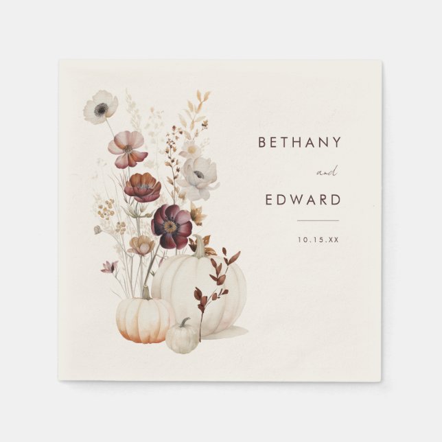 Guardanapo De Papel Boho Fall Floral Pumpkin Casamento (Frente)