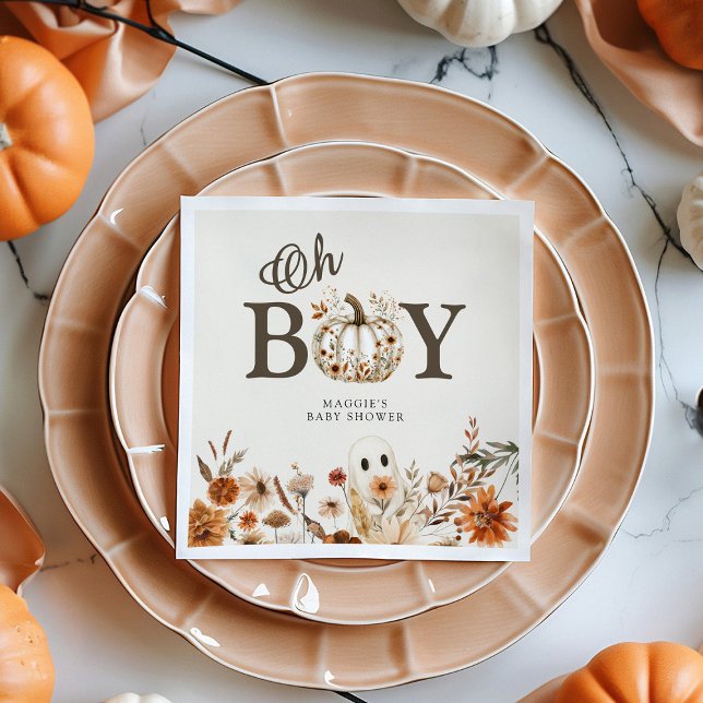 Guardanapo De Papel Boho Fall Ghost Floral Oh Boy Baby Shower  (Criador carregado)