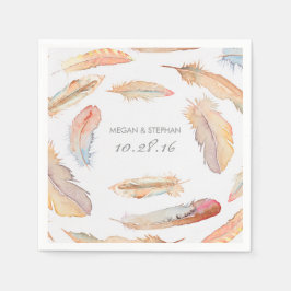 Guardanapo De Papel Boho Feather Watercolor Casamento