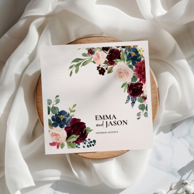 Guardanapo De Papel Boho Floral Burgundy Blush Wedkins (Criador carregado)