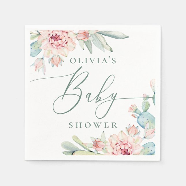 Guardanapo De Papel Boho Floral Cactus | Desert Botanical Baby Shower (Frente)