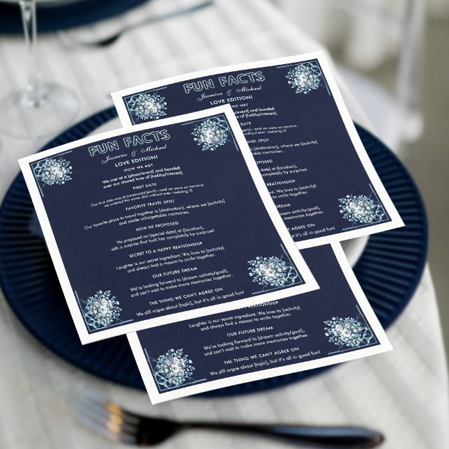 Guardanapo De Papel Boho Floral Dusty Light Blue Facts Marinho Wed (Criador carregado)