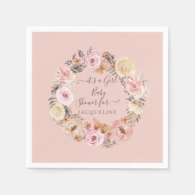 Guardanapo De Papel Boho Floral Dusty Rosa Moderna Chá (Frente)