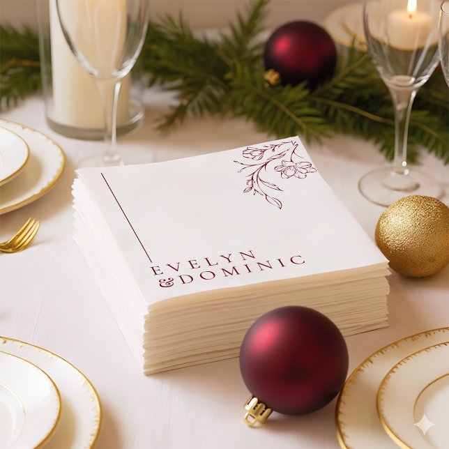 Guardanapo De Papel Boho Floral Line Art Burgundy Wedding Party (Criador carregado)