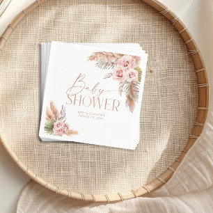 Guardanapo De Papel Boho Floral Pampas Rosa Douradas Placas de Papel