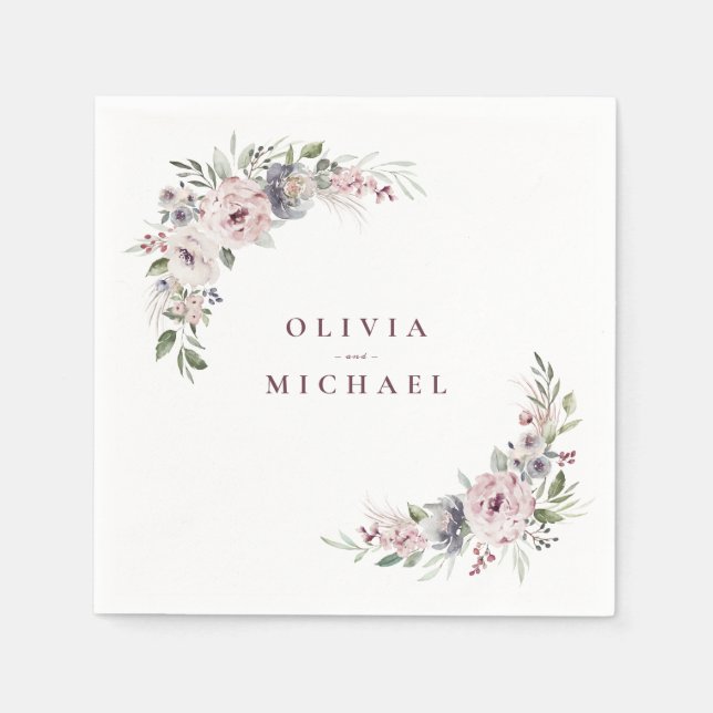 Guardanapo De Papel Boho floral rosa Dusty (Frente)