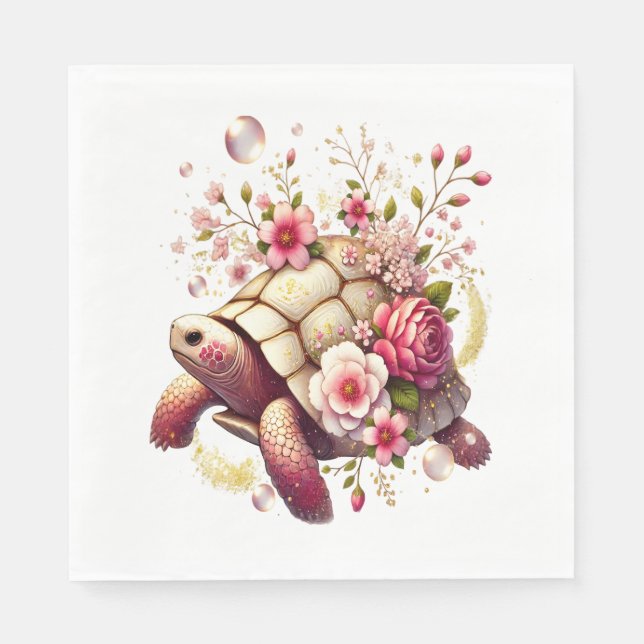 Guardanapo De Papel Boho Floral Sea Turtle Pink Flor (Frente)