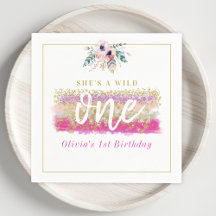 Boho Floral Wild One Girl's First Festa de anivers
