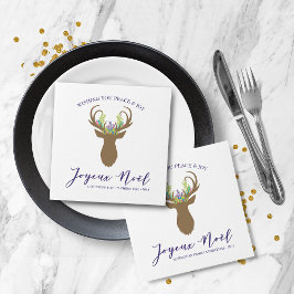 Guardanapo De Papel Boho French Christmas Reindeer Joy Noel Typografia