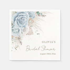 Guardanapo De Papel Boho Grama das Pampas Azul Pastel Floral Chá de Be