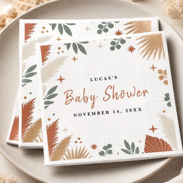 Guardanapo De Papel Boho Grama das Pampas e Botânica de Eucalipto (Boho Pampas Grass and Eucalyptus Botanical Napkins)