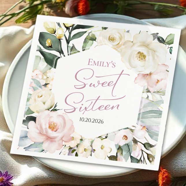 Guardanapo De Papel Boho Greenery Floral Frame Sweet 16 (Criador carregado)