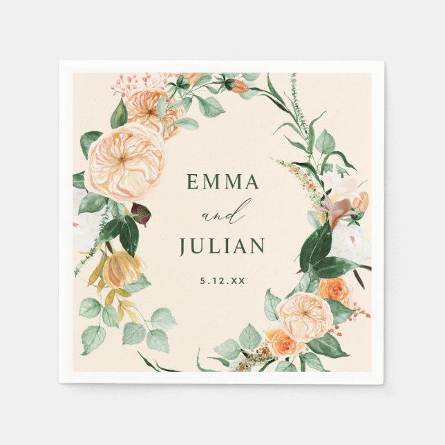 Guardanapo De Papel Boho Greenery Peach Personalizado Casamento Botâni (Frente)