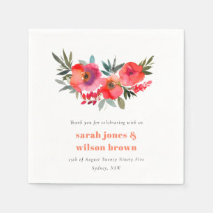 Guardanapo De Papel Boho Hot Pink Orange Watercolor Casamento Floral