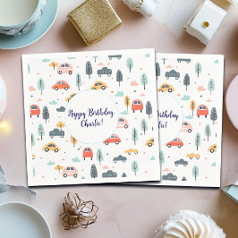 Guardanapo De Papel Boho Kids Cars, Árvores e Nuvens Padrão Aniversári