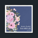 Guardanapo De Papel Boho Lavanda Azul Floral Watercolor Bat Mitzvah<br><div class="desc">Bat Personalizado Mitzvah Napkins com Cor Flórida Azul,  cor-de-rosa-Lavanda-Boho</div>