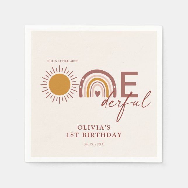 Guardanapo De Papel Boho Little Miss Onederful 1º Aniversário (Frente)