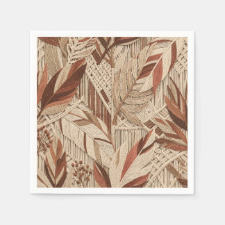 Guardanapo De Papel Boho Macrame Folhas Tropicais Terracota Bege