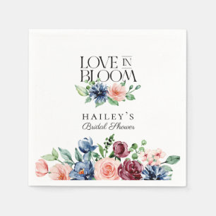 Guardanapo De Papel Boho Navy Rosa Floral Amor em Flor Chá de Noiva
