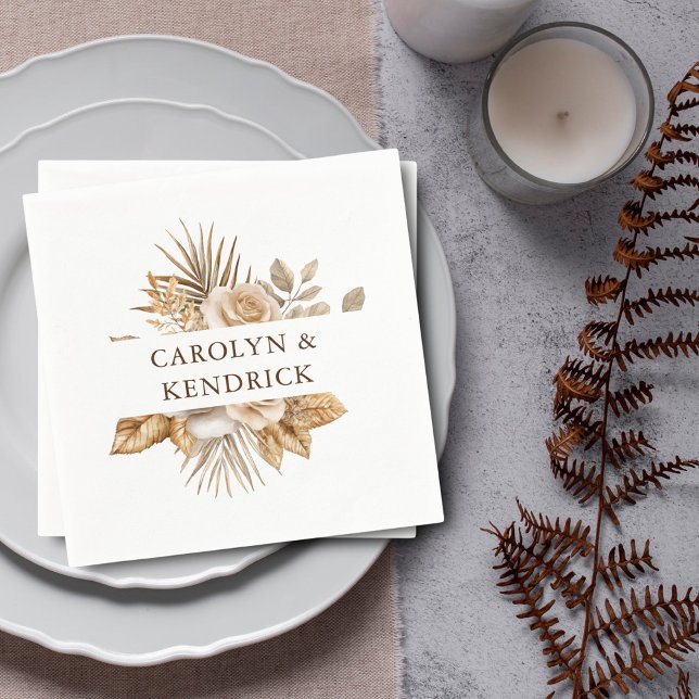 Guardanapo De Papel Boho Neutral Acentos Florais Elegante Casamento (Criador carregado)