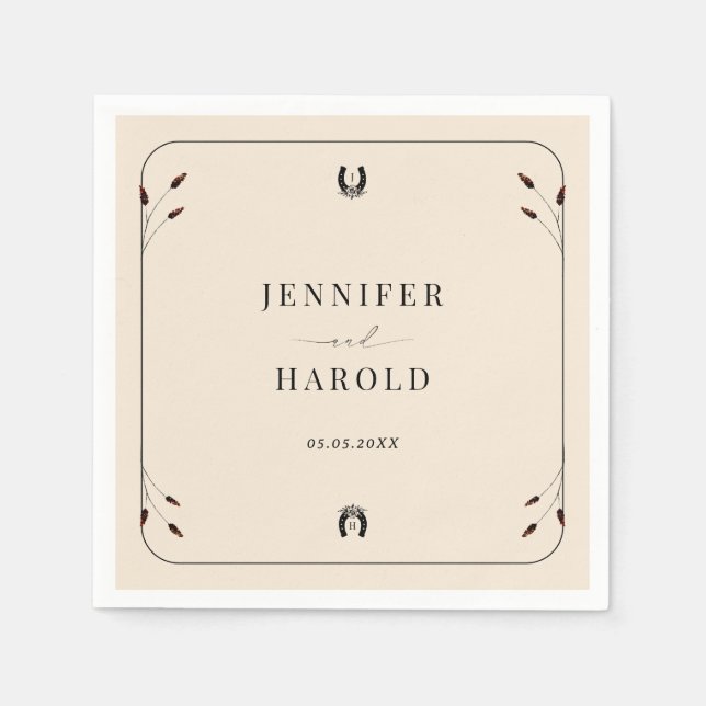 Guardanapo De Papel Boho Ocidental Ferradura Monograma Casamento Russo (Frente)