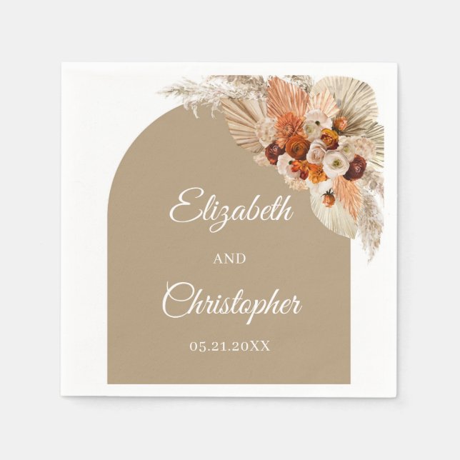 Guardanapo De Papel Boho pampas terracotta queimou casamento laranja (Frente)