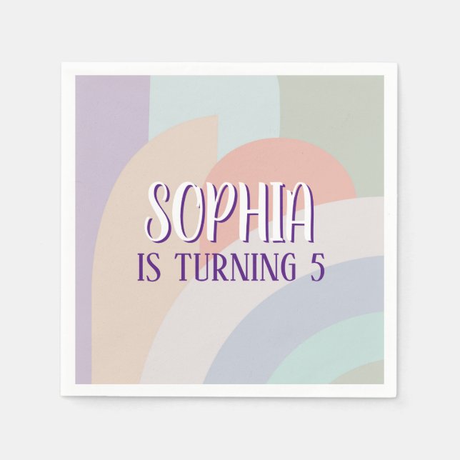 Guardanapo De Papel Boho Pastel Rainbow Birthday (Frente)