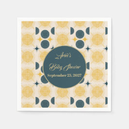 Guardanapo De Papel Boho Personalizado Sol Lua Estrelas Azul Amarelo