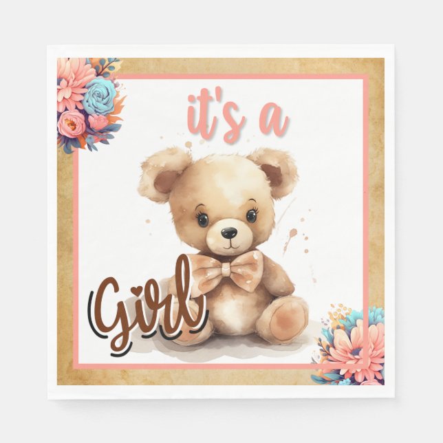 Guardanapo De Papel Boho Pink Bear Chá de fraldas Napkins (Frente)