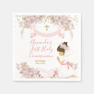 Guardanapo De Papel Boho Pink Floral Girl First Santa Comunhão